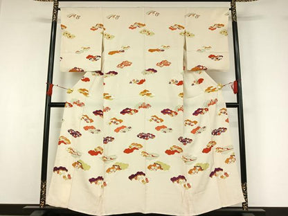 平和屋着物▽訪問着　単衣　雲取り吉祥花文　金彩　正絹　逸品　AABI7727jh