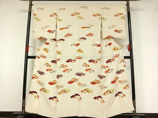 平和屋着物▽訪問着　単衣　雲取り吉祥花文　金彩　正絹　逸品　AABI7727jh