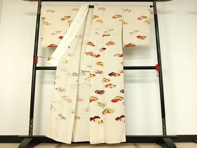 平和屋着物▽訪問着　単衣　雲取り吉祥花文　金彩　正絹　逸品　AABI7727jh