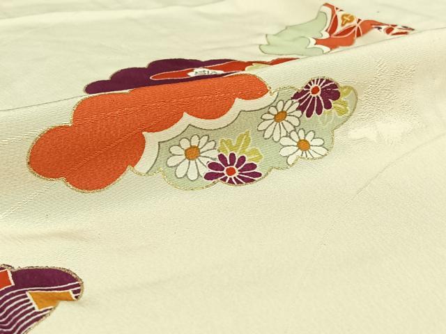 平和屋着物▽訪問着　単衣　雲取り吉祥花文　金彩　正絹　逸品　AABI7727jh