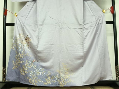 平和屋着物▽訪問着　単衣　中国三大刺繍　汕頭刺繍　スワトウ刺繍　地紙花文　暈し染め　金銀彩　金糸　正絹　逸品　AABI7730jh