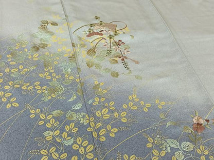 平和屋着物▽訪問着　単衣　中国三大刺繍　汕頭刺繍　スワトウ刺繍　地紙花文　暈し染め　金銀彩　金糸　正絹　逸品　AABI7730jh