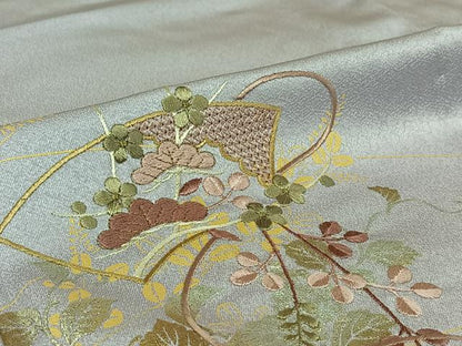 平和屋着物▽訪問着　単衣　中国三大刺繍　汕頭刺繍　スワトウ刺繍　地紙花文　暈し染め　金銀彩　金糸　正絹　逸品　AABI7730jh