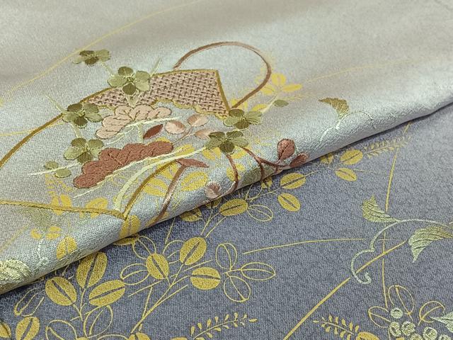 平和屋着物▽訪問着　単衣　中国三大刺繍　汕頭刺繍　スワトウ刺繍　地紙花文　暈し染め　金銀彩　金糸　正絹　逸品　AABI7730jh