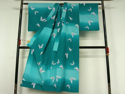 平和屋着物▽訪問着　単衣　舞蝶文　暈し染め　洗える着物　AABI7732jh