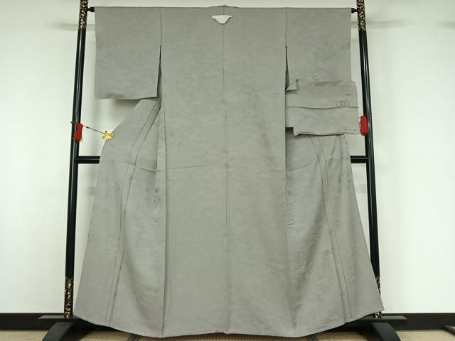 平和屋着物▽上質な色無地　単衣　寿光織　芝花地紋　桜鼠色　反端付き　正絹　逸品　AABI7734jh