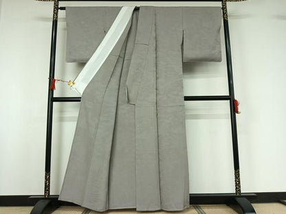 平和屋着物▽上質な色無地　単衣　寿光織　芝花地紋　桜鼠色　反端付き　正絹　逸品　AABI7734jh
