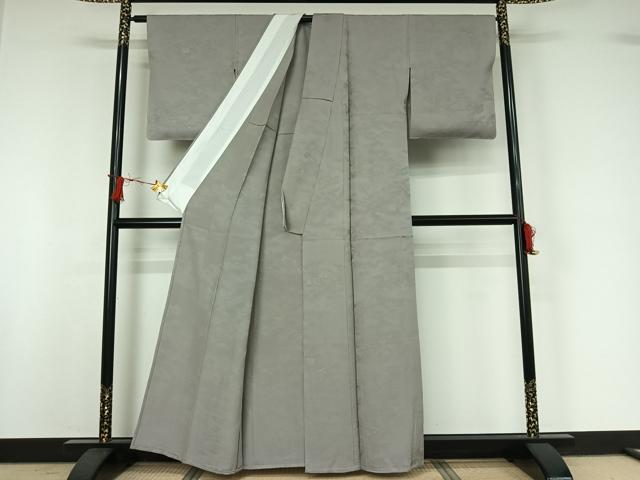 平和屋着物▽上質な色無地　単衣　寿光織　芝花地紋　桜鼠色　反端付き　正絹　逸品　AABI7734jh