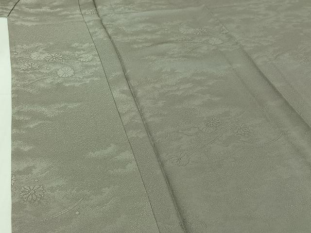 平和屋着物▽上質な色無地　単衣　寿光織　芝花地紋　桜鼠色　反端付き　正絹　逸品　AABI7734jh