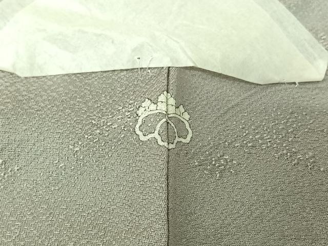 平和屋着物▽上質な色無地　単衣　寿光織　芝花地紋　桜鼠色　反端付き　正絹　逸品　AABI7734jh