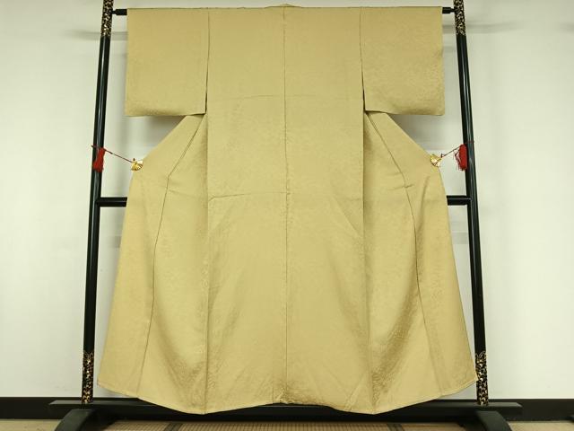 平和屋着物▽上質な色無地　単衣　草花地紋　練色　正絹　逸品　AABI7735jh