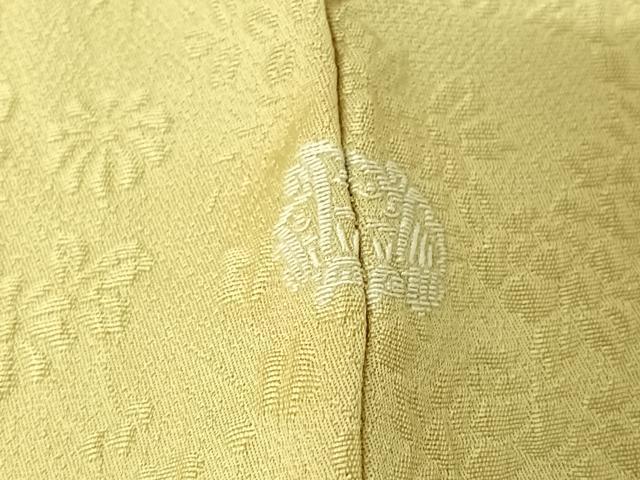平和屋着物▽上質な色無地　単衣　草花地紋　練色　正絹　逸品　AABI7735jh