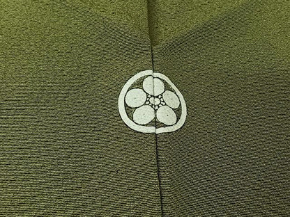 平和屋着物▽上質な色無地　単衣　草色　正絹　逸品　AABI7736jh