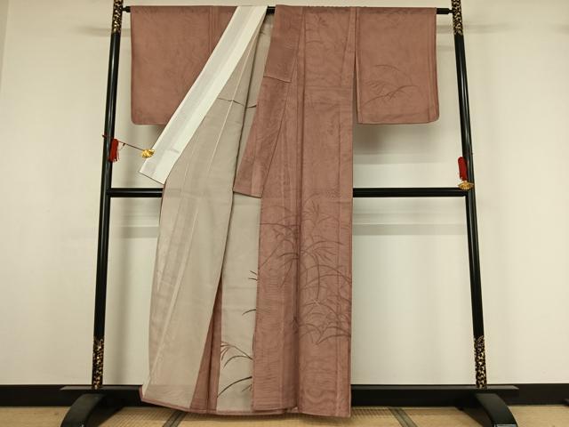 平和屋着物▽訪問着　無双　紗袷　紗×紗　草葉文　金彩　正絹　逸品　AABI7737jh