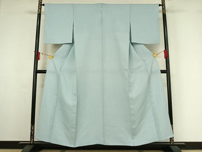 平和屋着物▽上質な色無地　単衣　白藍色　正絹　逸品　AABI7738jh