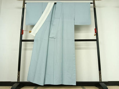 平和屋着物▽上質な色無地　単衣　白藍色　正絹　逸品　AABI7738jh