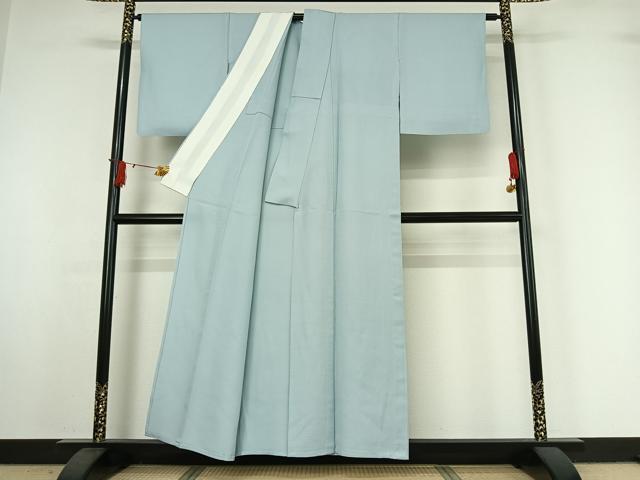 平和屋着物▽上質な色無地　単衣　白藍色　正絹　逸品　AABI7738jh