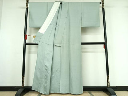 平和屋着物▽上質な色無地　単衣　花菱地紋　千草鼠色　正絹　逸品　AABI7740jh
