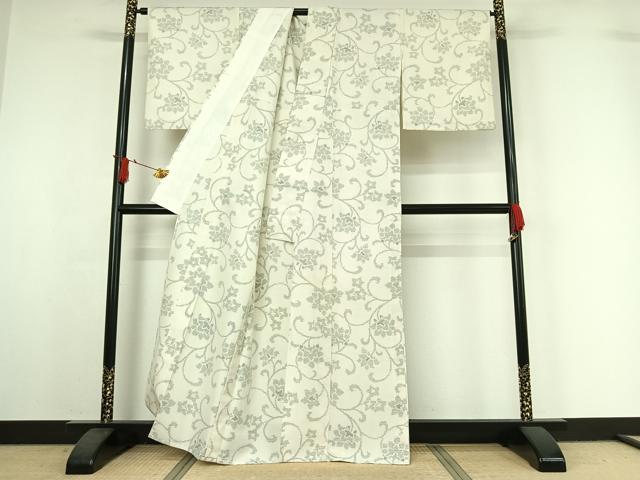 平和屋着物▽結城紬　単衣　80亀甲　花唐草文　証紙付き　正絹　逸品　AABI7741jh