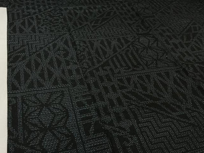 平和屋着物▽結城紬　単衣　80亀甲　幾何学文様　正絹　逸品　AABI7743jh