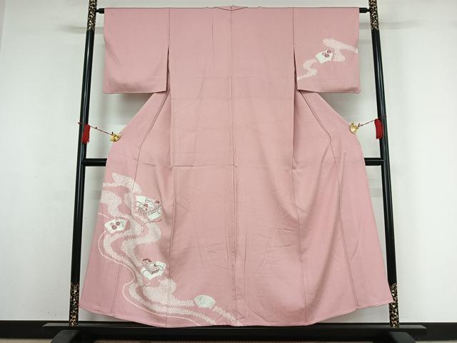 平和屋着物▽訪問着　単衣　絞り　刺繍　吉祥花文箱文　銀彩　正絹　逸品　AABI7745jh