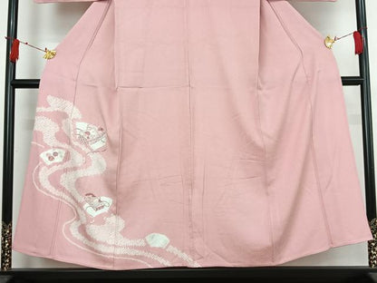 平和屋着物▽訪問着　単衣　絞り　刺繍　吉祥花文箱文　銀彩　正絹　逸品　AABI7745jh