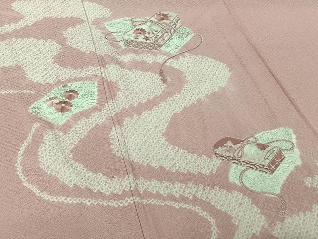 平和屋着物▽訪問着　単衣　絞り　刺繍　吉祥花文箱文　銀彩　正絹　逸品　AABI7745jh
