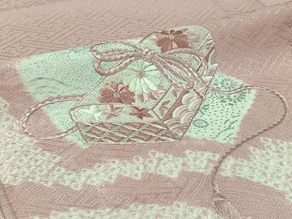 平和屋着物▽訪問着　単衣　絞り　刺繍　吉祥花文箱文　銀彩　正絹　逸品　AABI7745jh