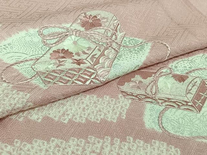 平和屋着物▽訪問着　単衣　絞り　刺繍　吉祥花文箱文　銀彩　正絹　逸品　AABI7745jh