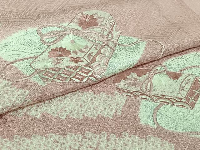平和屋着物▽訪問着　単衣　絞り　刺繍　吉祥花文箱文　銀彩　正絹　逸品　AABI7745jh