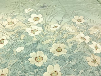 平和屋着物▽訪問着　単衣　花蝶文　暈し染め　銀彩　正絹　逸品　AABI7746jh