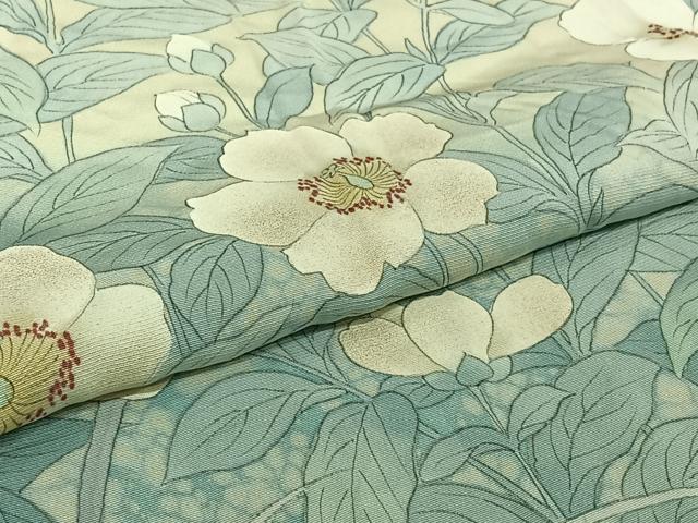 平和屋着物▽訪問着　単衣　花蝶文　暈し染め　銀彩　正絹　逸品　AABI7746jh