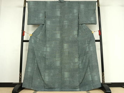 平和屋着物▽上質な小紋　単衣　変わり縞　正絹　逸品　AABI7747jh