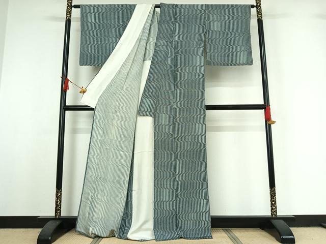 平和屋着物▽上質な小紋　単衣　変わり縞　正絹　逸品　AABI7747jh