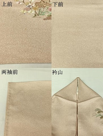 平和屋着物▽訪問着　単衣　総刺繍　風景花文　金糸　正絹　逸品　AABI7750jh