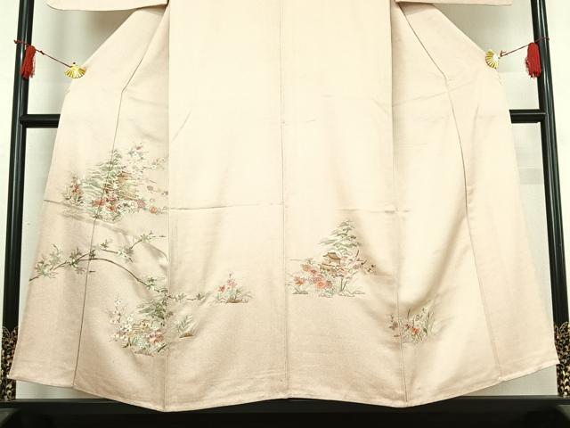 平和屋着物▽訪問着　単衣　総刺繍　風景花文　金糸　正絹　逸品　AABI7750jh