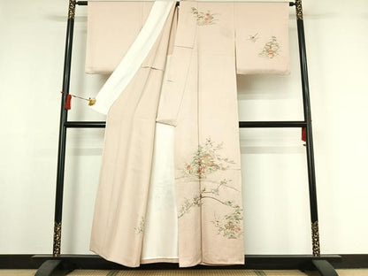 平和屋着物▽訪問着　単衣　総刺繍　風景花文　金糸　正絹　逸品　AABI7750jh
