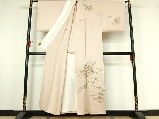 平和屋着物▽訪問着　単衣　総刺繍　風景花文　金糸　正絹　逸品　AABI7750jh