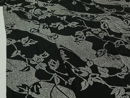 平和屋着物▽上質な小紋　単衣　草葉文　黒地　正絹　逸品　AABI7751jh