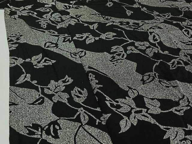 平和屋着物▽上質な小紋　単衣　草葉文　黒地　正絹　逸品　AABI7751jh