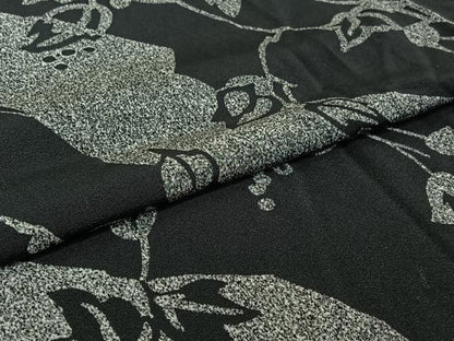 平和屋着物▽上質な小紋　単衣　草葉文　黒地　正絹　逸品　AABI7751jh
