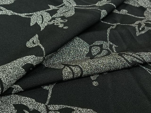 平和屋着物▽上質な小紋　単衣　草葉文　黒地　正絹　逸品　AABI7751jh