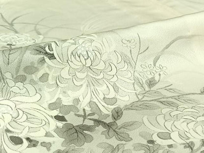 平和屋着物▽訪問着　単衣　手描き　草花文　菊　正絹　逸品　AABI7753jh