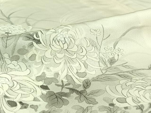 平和屋着物▽訪問着　単衣　手描き　草花文　菊　正絹　逸品　AABI7753jh