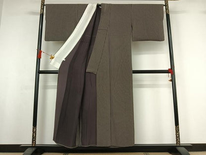 平和屋着物▽上質な小紋　単衣　縞　正絹　逸品　AABI7754jh