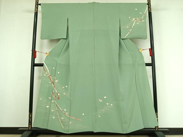 平和屋着物▽訪問着　単衣　吉祥花文　金彩　正絹　逸品　AABI7756jh