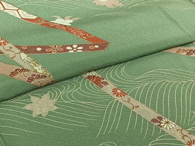 平和屋着物▽訪問着　単衣　吉祥花文　金彩　正絹　逸品　AABI7756jh