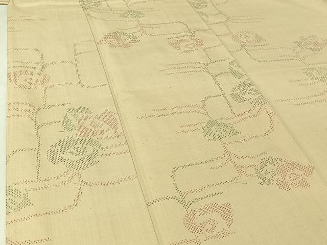 平和屋着物▽上質な紬　単衣　草花文　正絹　逸品　AABI7759jh