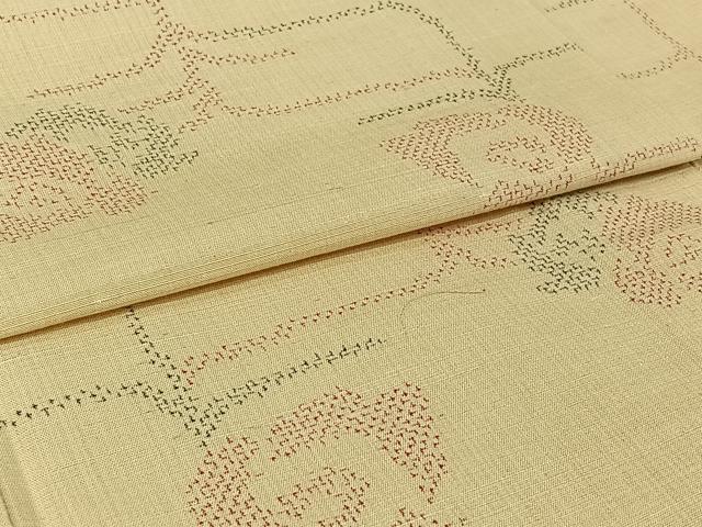 平和屋着物▽上質な紬　単衣　草花文　正絹　逸品　AABI7759jh