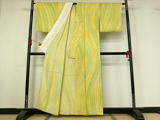 平和屋着物▽上質な小紋　単衣　変わり縞　正絹　逸品　AABI7760jh